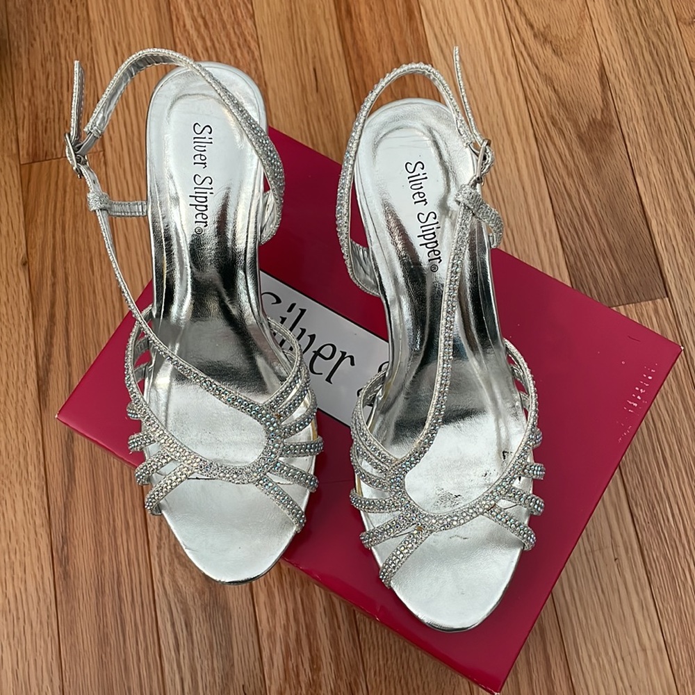 Silver Slipper Rhinestone Heels - Picture 2 of 5